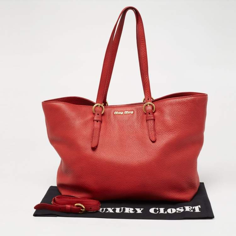 Pre Owned Miu Miu Red Leather Shopper Tote 