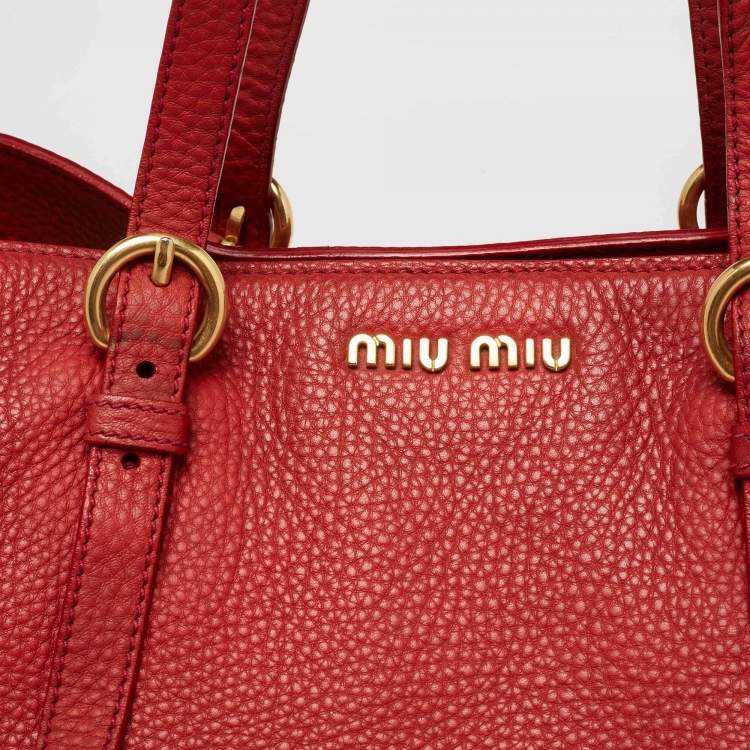 Pre Owned Miu Miu Red Leather Shopper Tote 