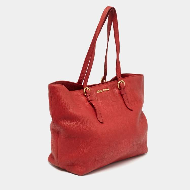 Pre Owned Miu Miu Red Leather Shopper Tote 
