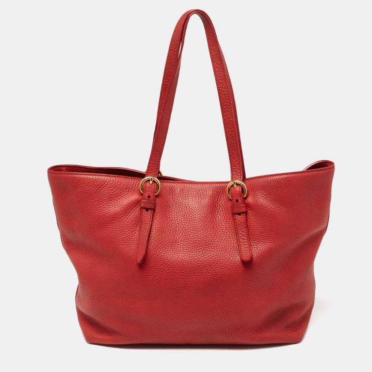 Pre Owned Miu Miu Red Leather Shopper Tote 