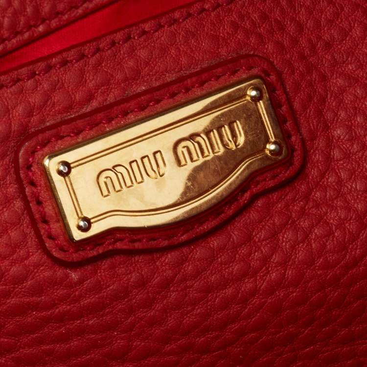 Pre Owned Miu Miu Red Leather Shopper Tote 