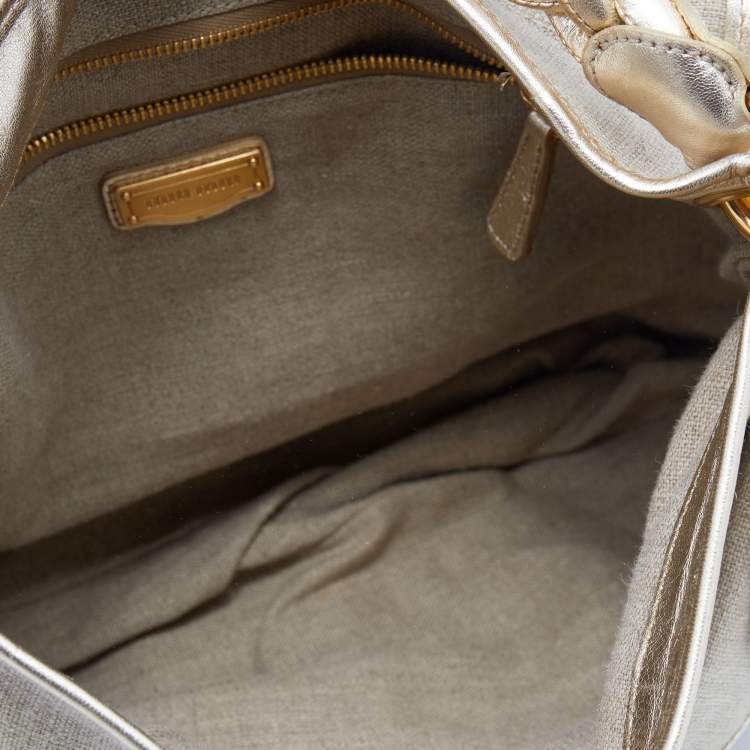 Pre Owned Miu Miu Beige/Gold Canvas and Leather Coffer Hobo