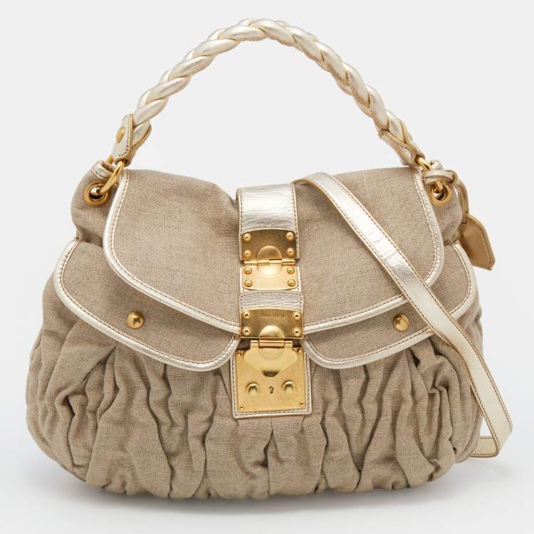 Miu Miu Beige Canvas Coffer Hobo Miu Miu