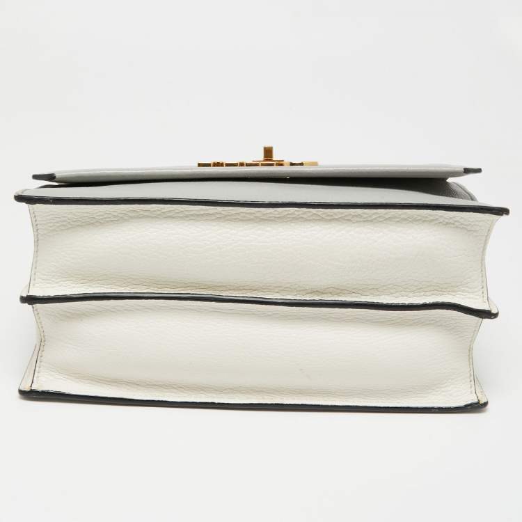 Pre Owned Miu Miu Grey/Off White Leather Madras Top Handle Bag