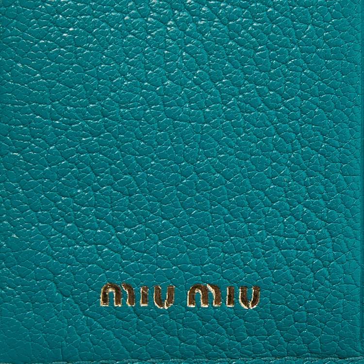 Pre Owned Miu Miu Green/Black Lizard Leather Compact Wallet