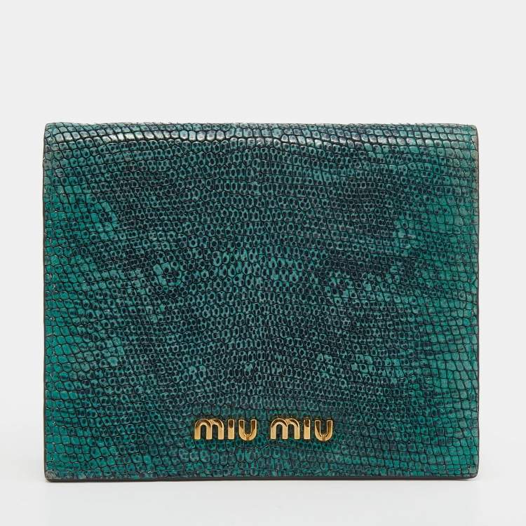 小物 Archive miu miu leather wallet green Miu Miu Green/Black Lizard Leather Compact Wallet Miu Miu | TLC