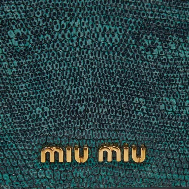 Pre Owned Miu Miu Green/Black Lizard Leather Compact Wallet