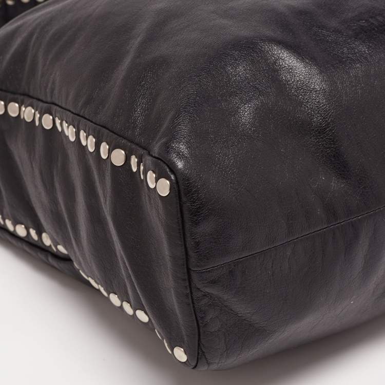 Pre Owned Miu Miu Black Leather Studded Hobo