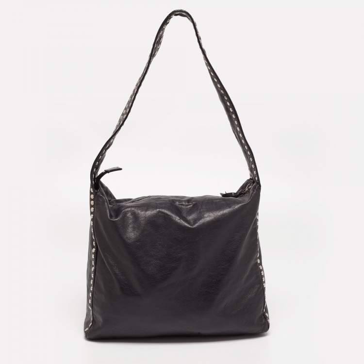 Pre Owned Miu Miu Black Leather Studded Hobo