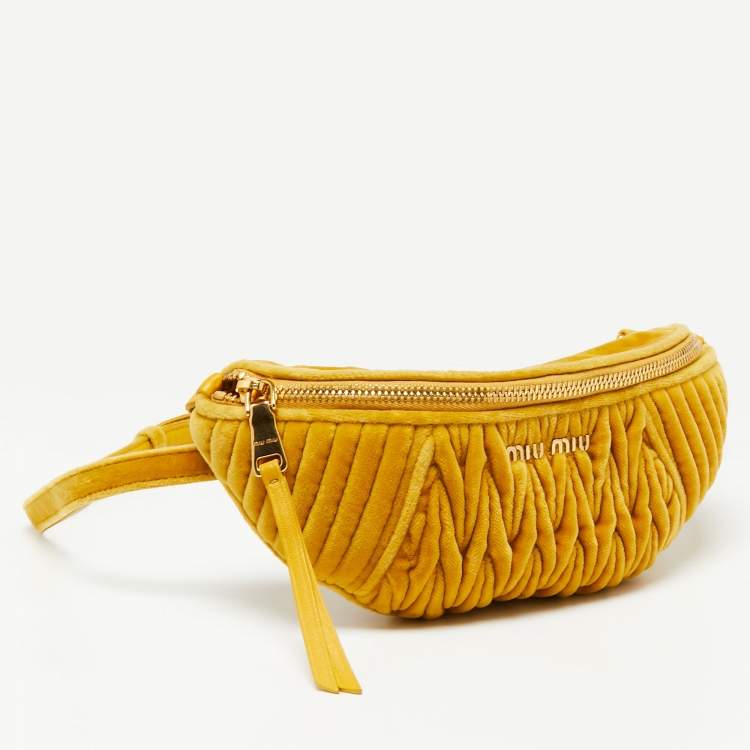 Pre Owned Miu Miu Yellow Matelassé Velvet Belt Bag