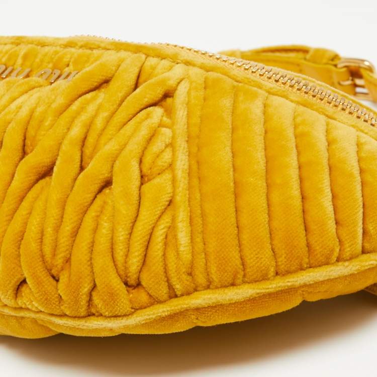 Pre Owned Miu Miu Yellow Matelassé Velvet Belt Bag
