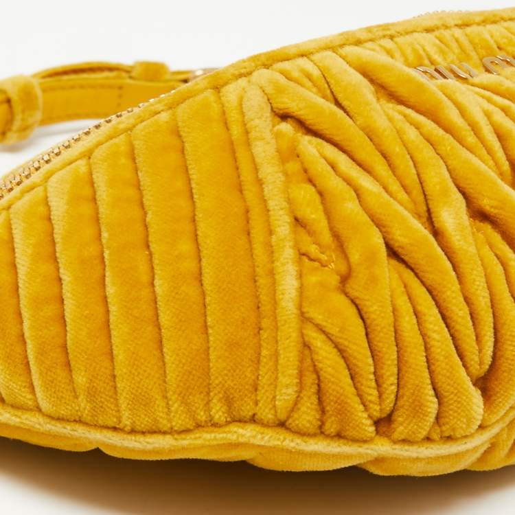 Pre Owned Miu Miu Yellow Matelassé Velvet Belt Bag