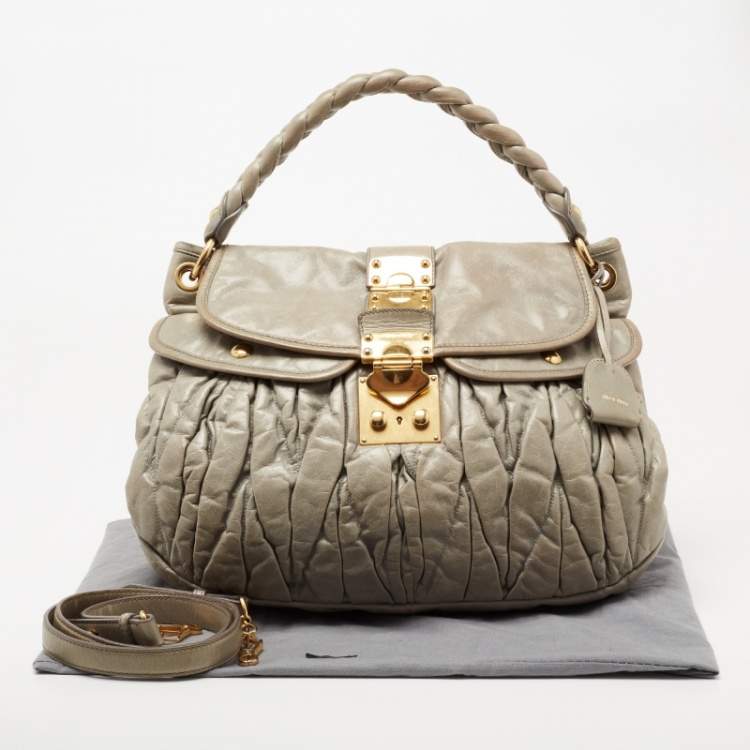 Pre Owned Miu Miu Beige Matelasse Glossy Leather Coffer Bag