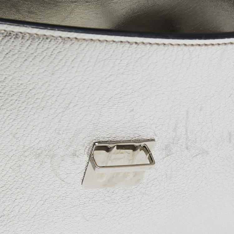Pre Owned Miu Miu Metallic Silver Madras Leather Top Handle Bag