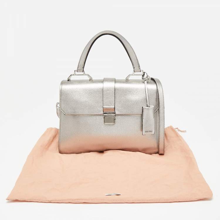 Pre Owned Miu Miu Metallic Silver Madras Leather Top Handle Bag