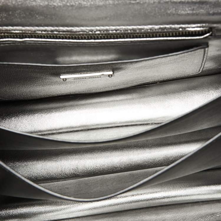 Pre Owned Miu Miu Metallic Silver Madras Leather Top Handle Bag