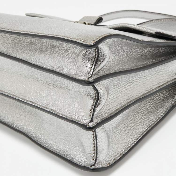 Pre Owned Miu Miu Metallic Silver Madras Leather Top Handle Bag