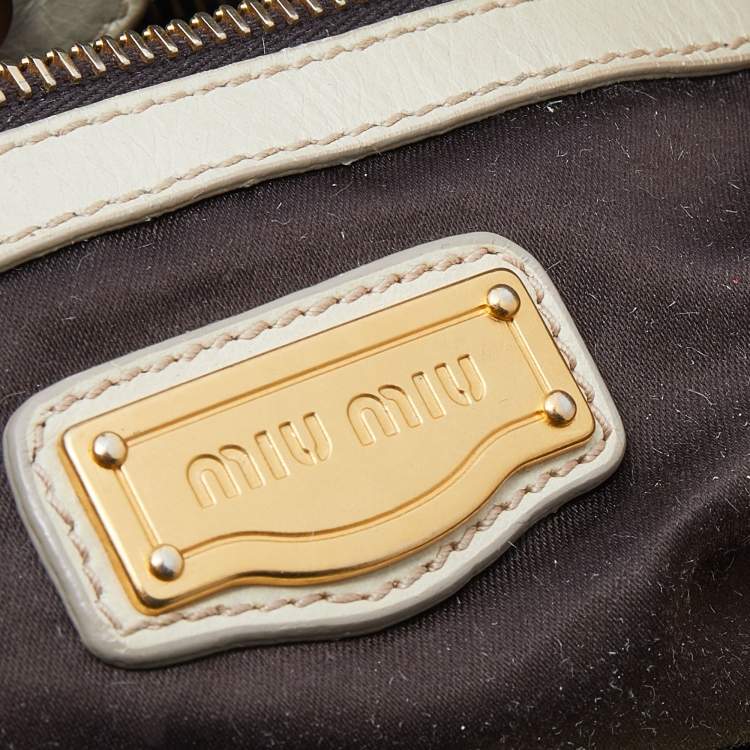 Pre Owned Miu Miu Cream Vitello Lux Leather Gathered Tote