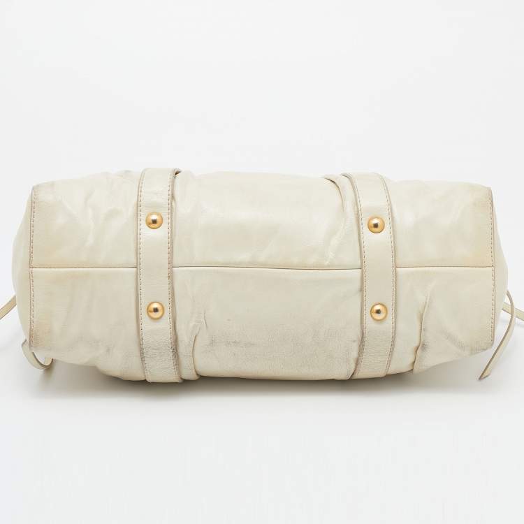 Pre Owned Miu Miu Cream Vitello Lux Leather Gathered Tote