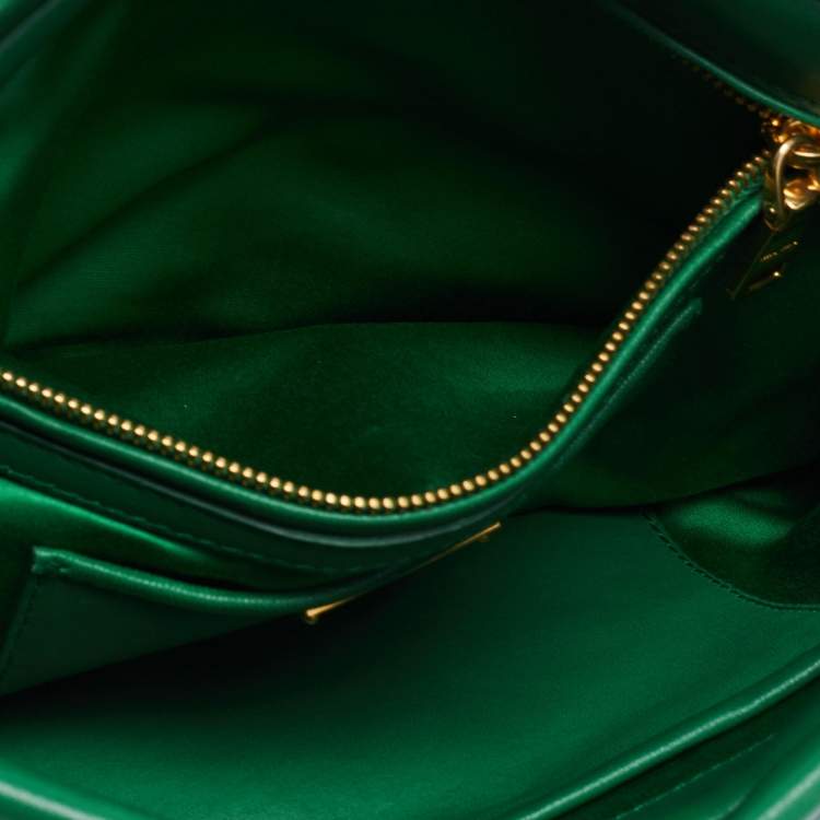 Pre Owned Miu Miu Green Matelassé Leather Frame Clutch