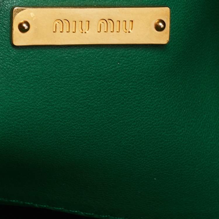 Pre Owned Miu Miu Green Matelassé Leather Frame Clutch