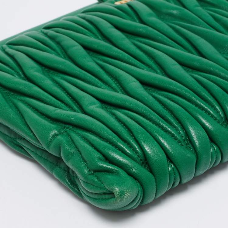Pre Owned Miu Miu Green Matelassé Leather Frame Clutch