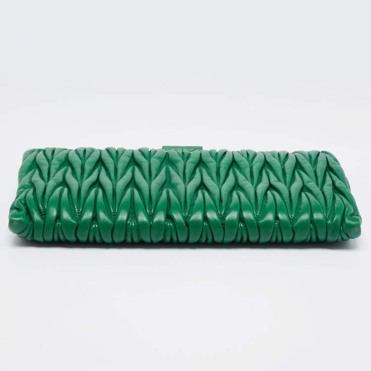 Pre Owned Miu Miu Green Matelassé Leather Frame Clutch
