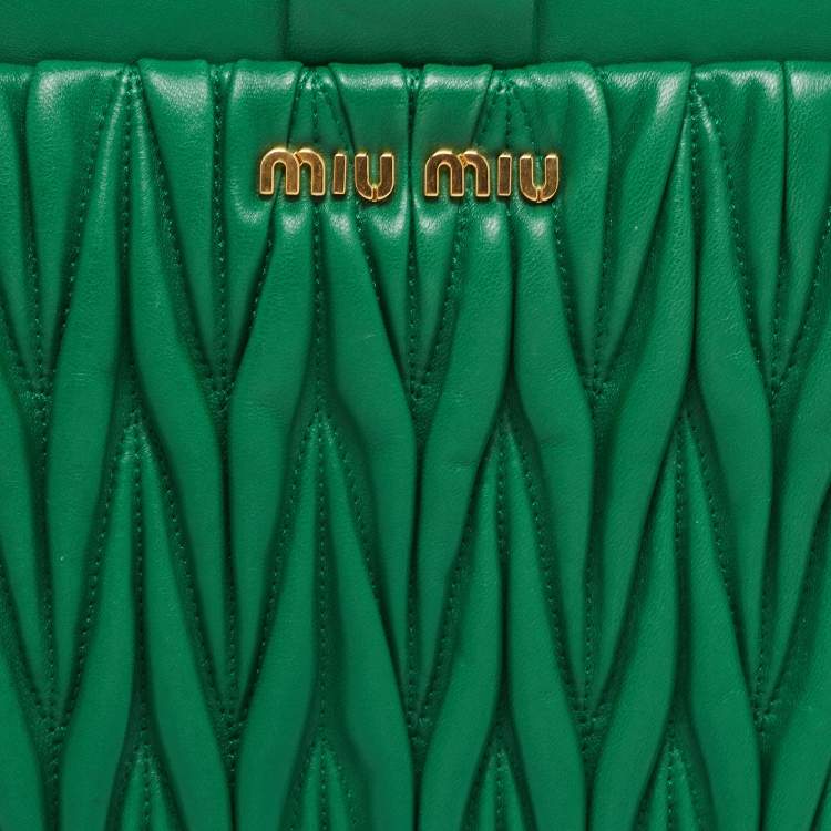 Pre Owned Miu Miu Green Matelassé Leather Frame Clutch