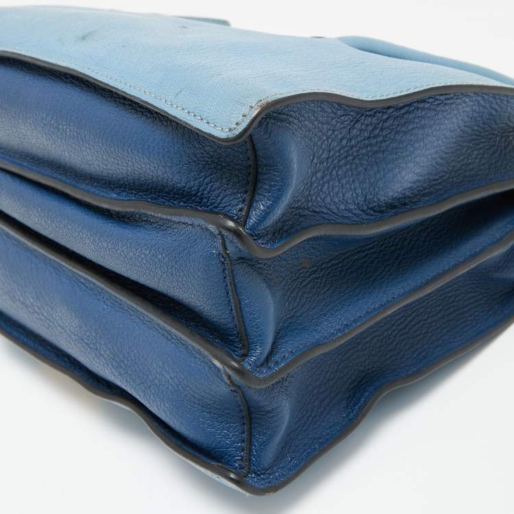 Pre Owned Miu Miu Blue/Navy Blue Madras Leather Push Lock Tote