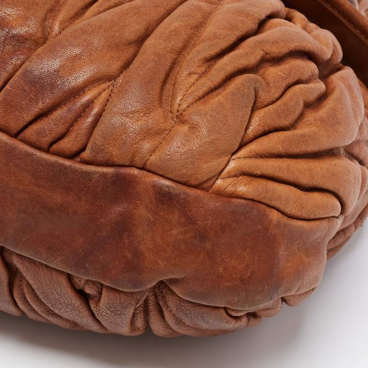 Pre Owned Miu Miu Brown Leather Coffer Hobo