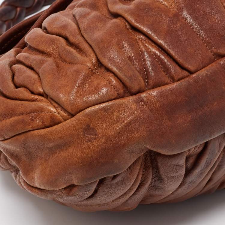 Pre Owned Miu Miu Brown Leather Coffer Hobo