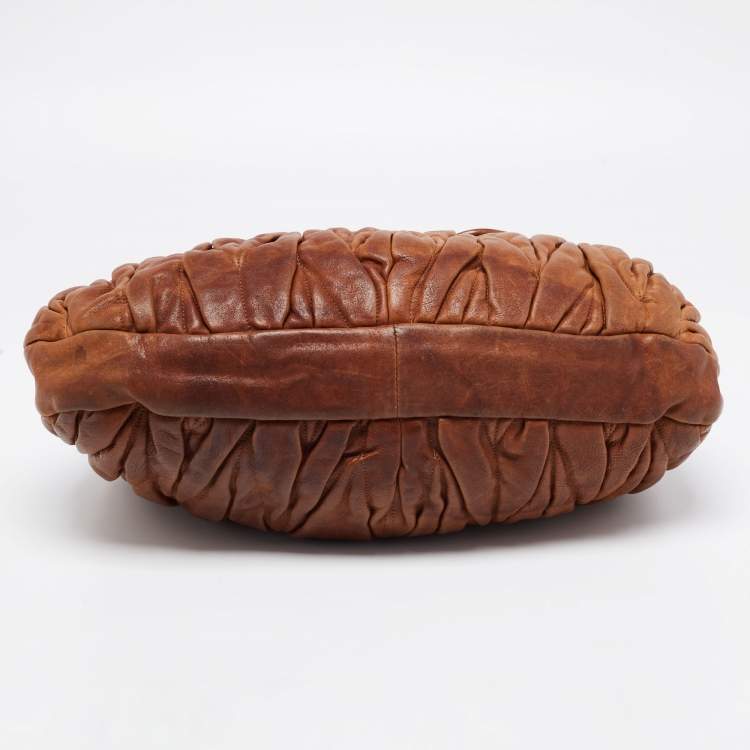 Pre Owned Miu Miu Brown Leather Coffer Hobo