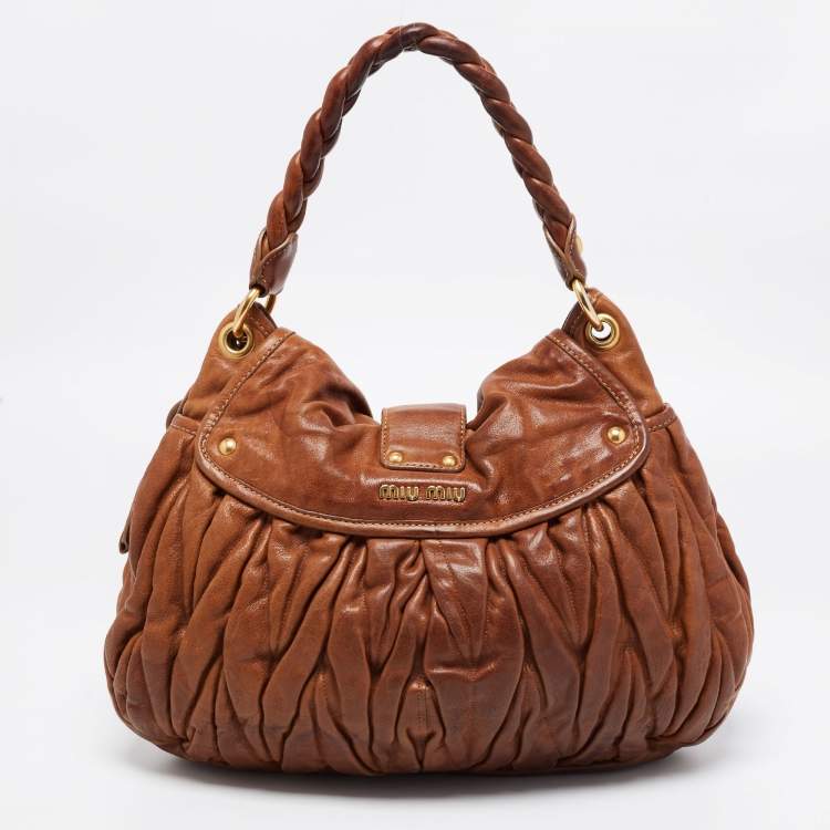 Pre Owned Miu Miu Brown Leather Coffer Hobo