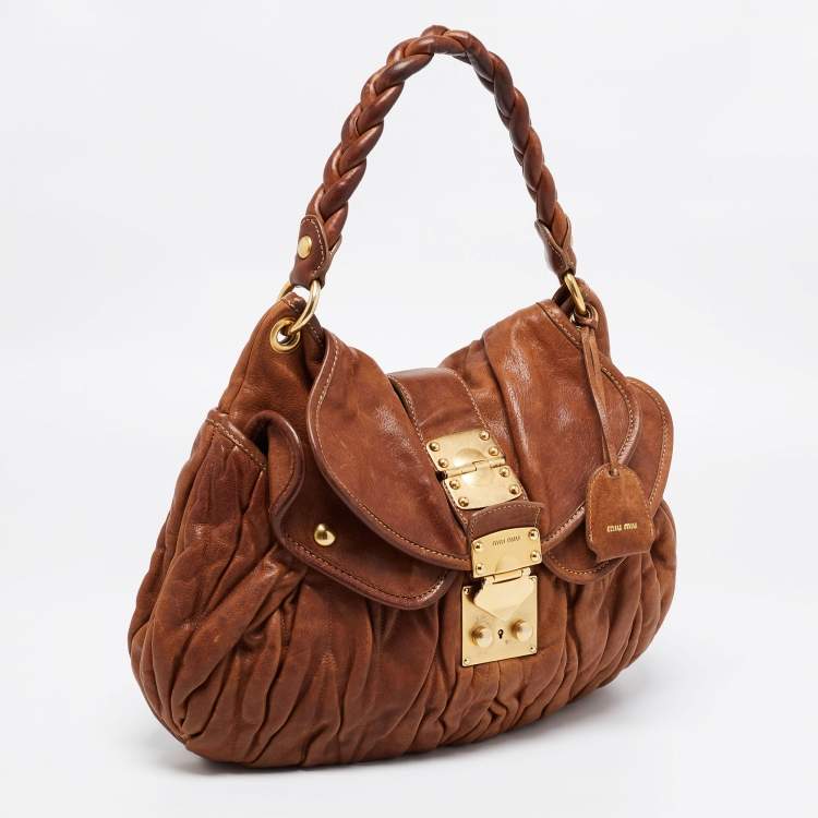 Pre Owned Miu Miu Brown Leather Coffer Hobo