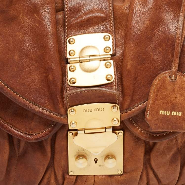 Pre Owned Miu Miu Brown Leather Coffer Hobo