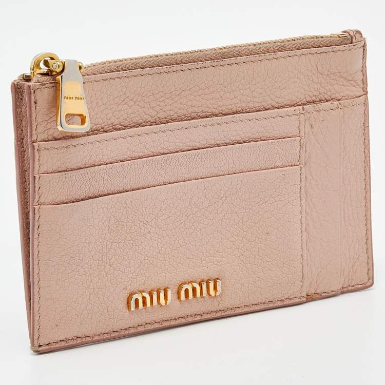 Pre Owned Miu Miu Beige Leather Zip Card Holder