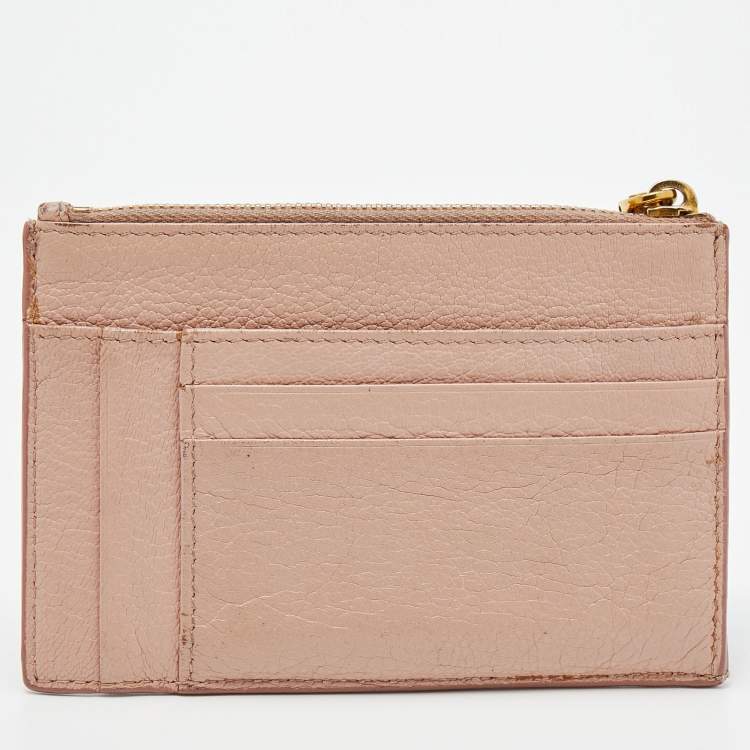Pre Owned Miu Miu Beige Leather Zip Card Holder