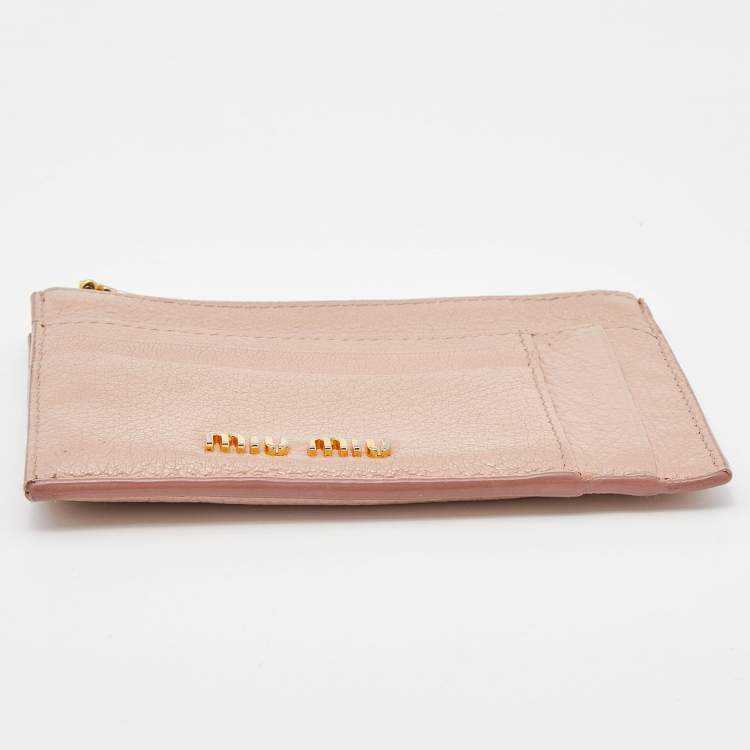 Pre Owned Miu Miu Beige Leather Zip Card Holder