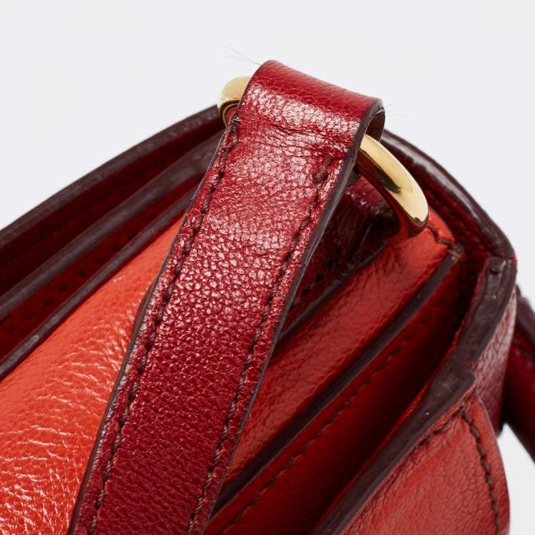 Pre Owned Miu Miu Red/Orange Leather Pushlock Flap Top Handle Bag