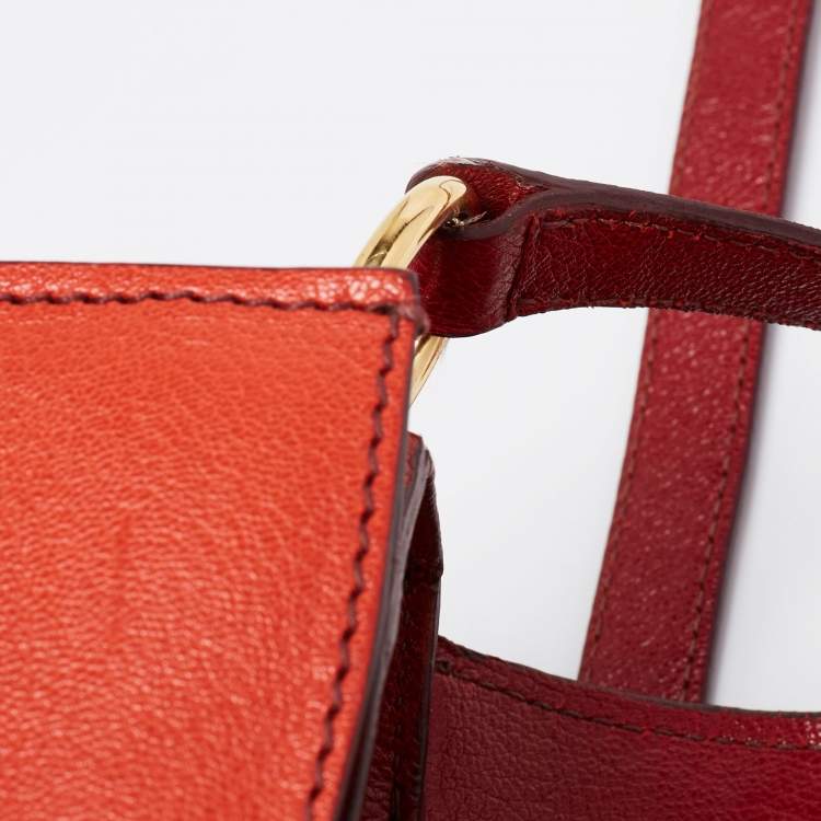 Pre Owned Miu Miu Red/Orange Leather Pushlock Flap Top Handle Bag