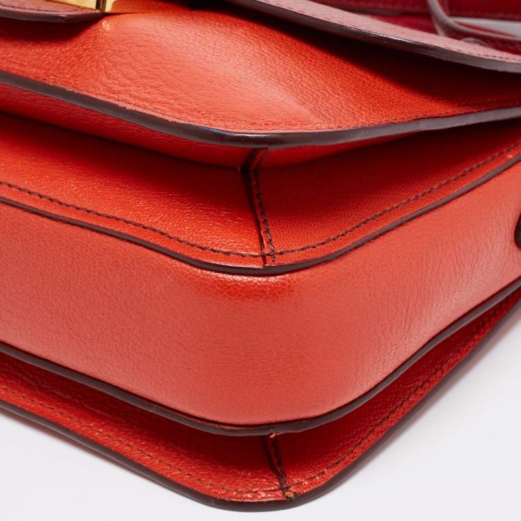 Pre Owned Miu Miu Red/Orange Leather Pushlock Flap Top Handle Bag