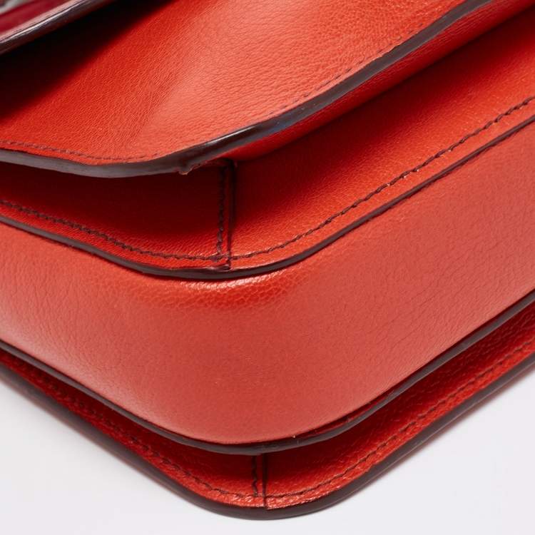Pre Owned Miu Miu Red/Orange Leather Pushlock Flap Top Handle Bag