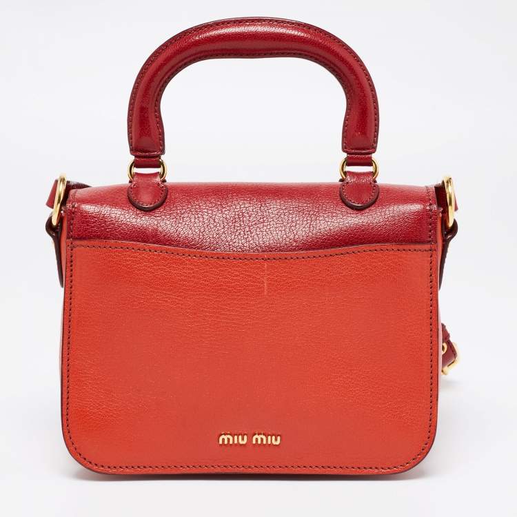 Pre Owned Miu Miu Red/Orange Leather Pushlock Flap Top Handle Bag