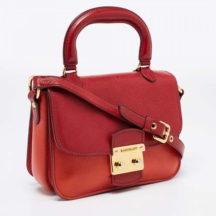 Pre Owned Miu Miu Red/Orange Leather Pushlock Flap Top Handle Bag