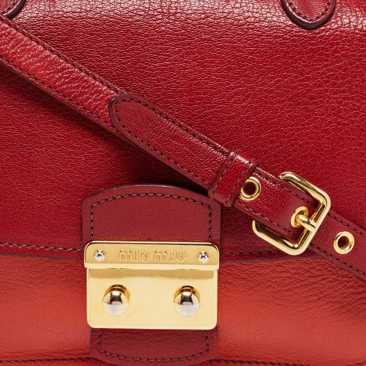 Pre Owned Miu Miu Red/Orange Leather Pushlock Flap Top Handle Bag