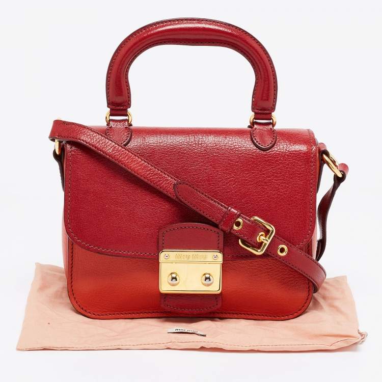 Pre Owned Miu Miu Red/Orange Leather Pushlock Flap Top Handle Bag
