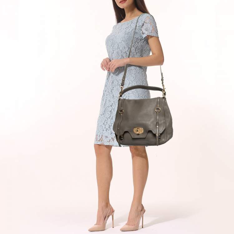 Pre Owned Miu Miu Grey Leather Turnlock Satchel