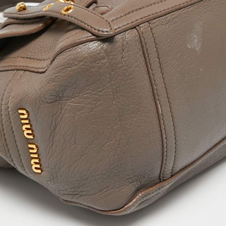 Pre Owned Miu Miu Grey Leather Turnlock Satchel
