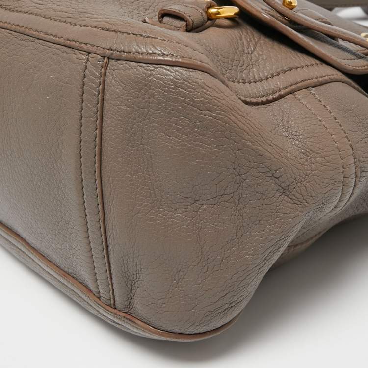 Pre Owned Miu Miu Grey Leather Turnlock Satchel