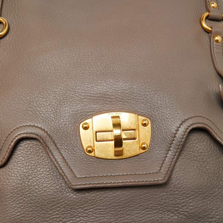 Pre Owned Miu Miu Grey Leather Turnlock Satchel
